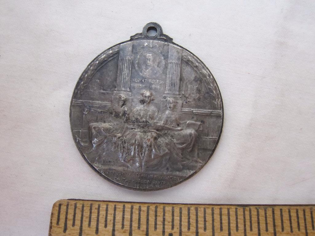 Silver-plated Hudson-Fulton Commemorative Medal from 1909, celebrating Henry Hudson's discovery of