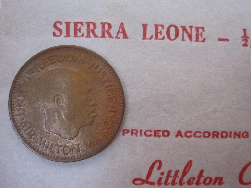 Lot of Foreign Coins from Littleton Coin Co. including Sierra Leone, Yugoslavia, Lebanon, Brazilian