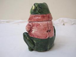 Antique Majolica Toad Humidor Tobacco Jar Vintage Frog Figural Container, AS IS, see pictures for