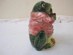 Antique Majolica Toad Humidor Tobacco Jar Vintage Frog Figural Container, AS IS, see pictures for