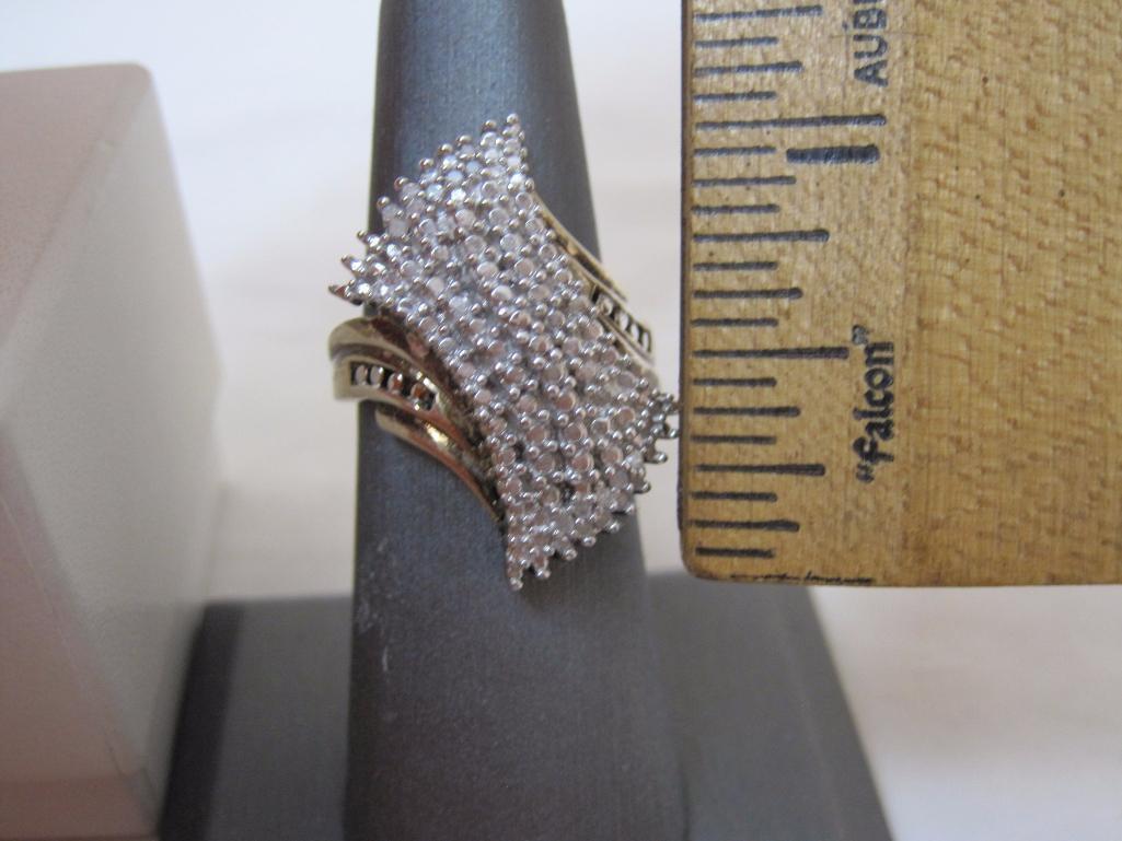 18K Gold Over Sterling Silver Genuine Diamond Cluster Ring, 1/10 ct tw, 6.8 g