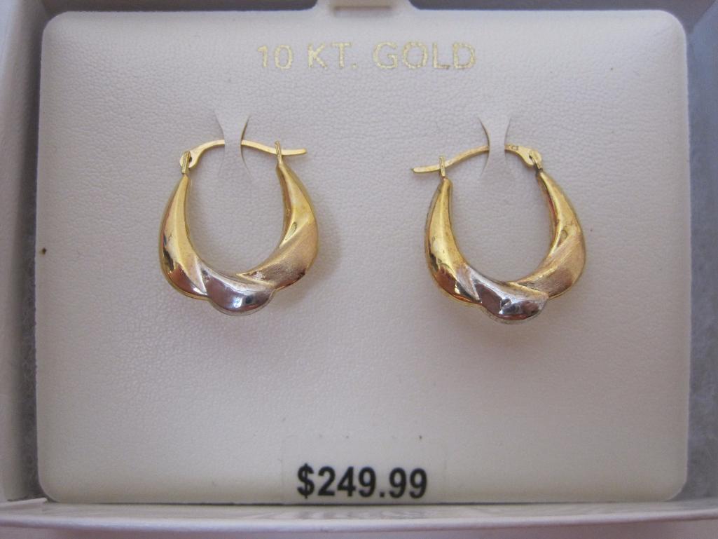 10K Gold Hanging Loop Tricolor Earrings, marked 10K CI, .5 g