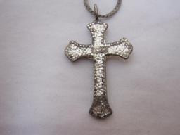 Silver Tone 24" Necklace with Sterling Silver Cross/Crucifix Pendant (pendant marked 925), 2 g