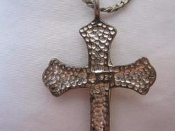 Silver Tone 24" Necklace with Sterling Silver Cross/Crucifix Pendant (pendant marked 925), 2 g