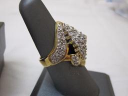 Goldtone Sterling Silver (925) Diamond Cluster Ring, marked CI, 10.7 g