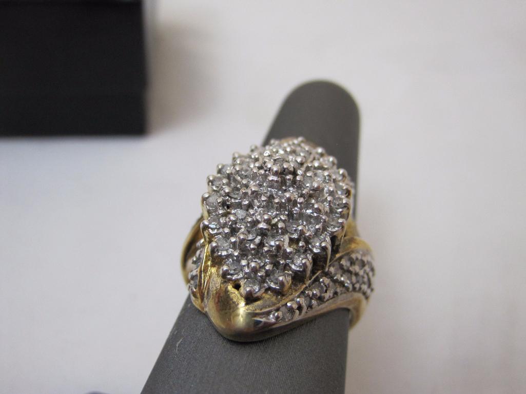 Goldtone Sterling Silver (925) Diamond Cluster Ring, marked CI, 10.7 g