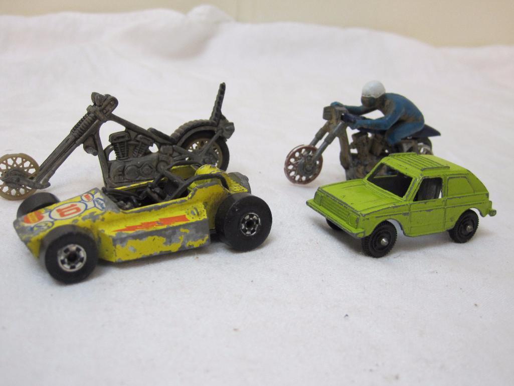 Lot of Vintage Diecast Cars including 1975 HotWheels, Tootsie and motorcycles, 4 oz