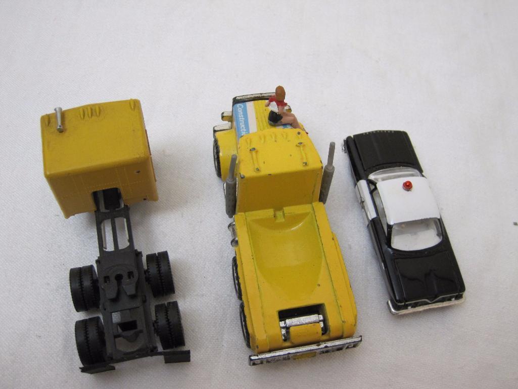 3 Diecast Vehicles including Matchbox Peterbilt Pace Truck and Police Car, 3 oz