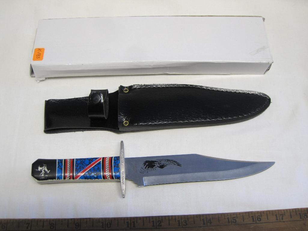 Decorated sheath knife with stainless blade, made in China, K-183, NIB