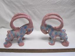 Two Royal Haeger Rams, Mid Century Mauve Agate Glaze