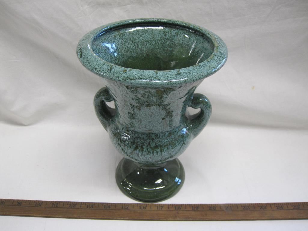 Vintage Haeger Green Drip/Speckled two Handled Urn/Vase 9.5 inches tall, 3lb