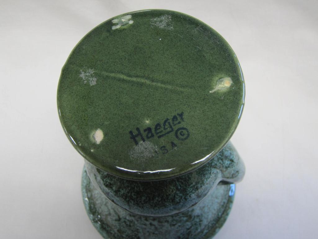 Vintage Haeger Green Drip/Speckled two Handled Urn/Vase 9.5 inches tall, 3lb