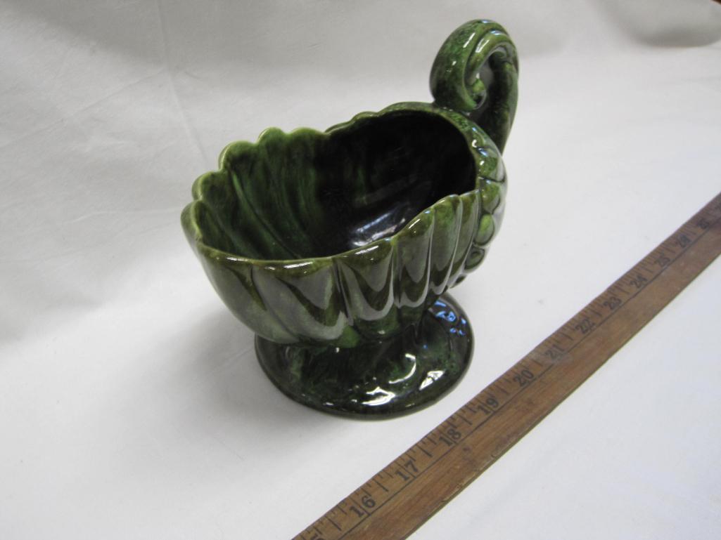 Small Green Handled Haeger Cornucopia Dish, approx 5in x 8in, 1lb 8oz