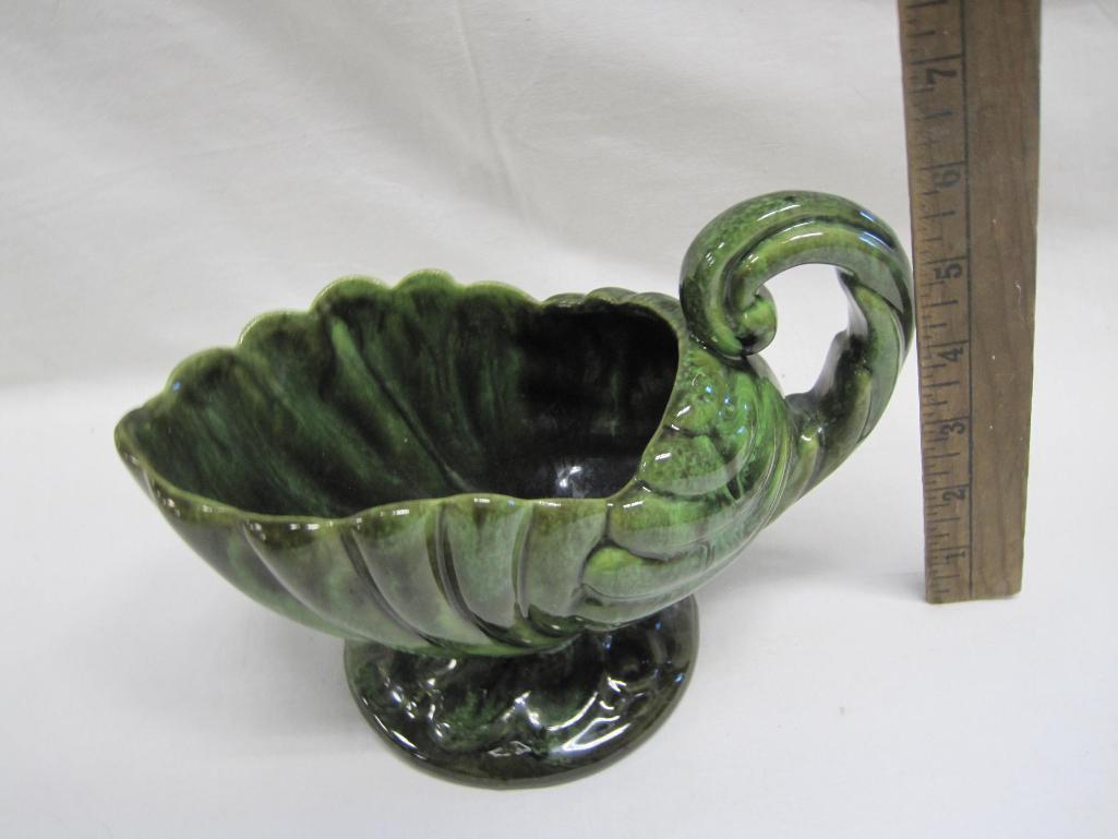 Small Green Handled Haeger Cornucopia Dish, approx 5in x 8in, 1lb 8oz