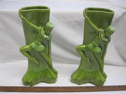 Pair of Elegant Green Royal Haeger Lime Green Dancing Girl Vases, 14 inches tall, 6lbs