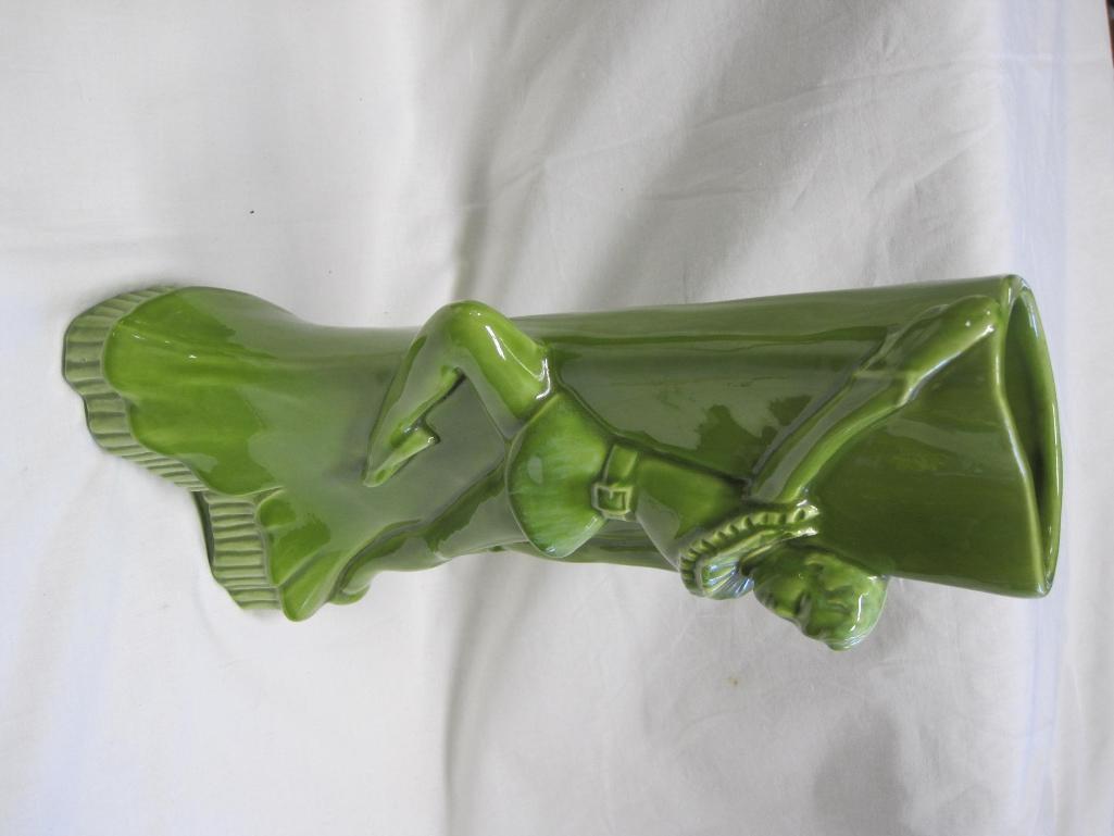 Pair of Elegant Green Royal Haeger Lime Green Dancing Girl Vases, 14 inches tall, 6lbs