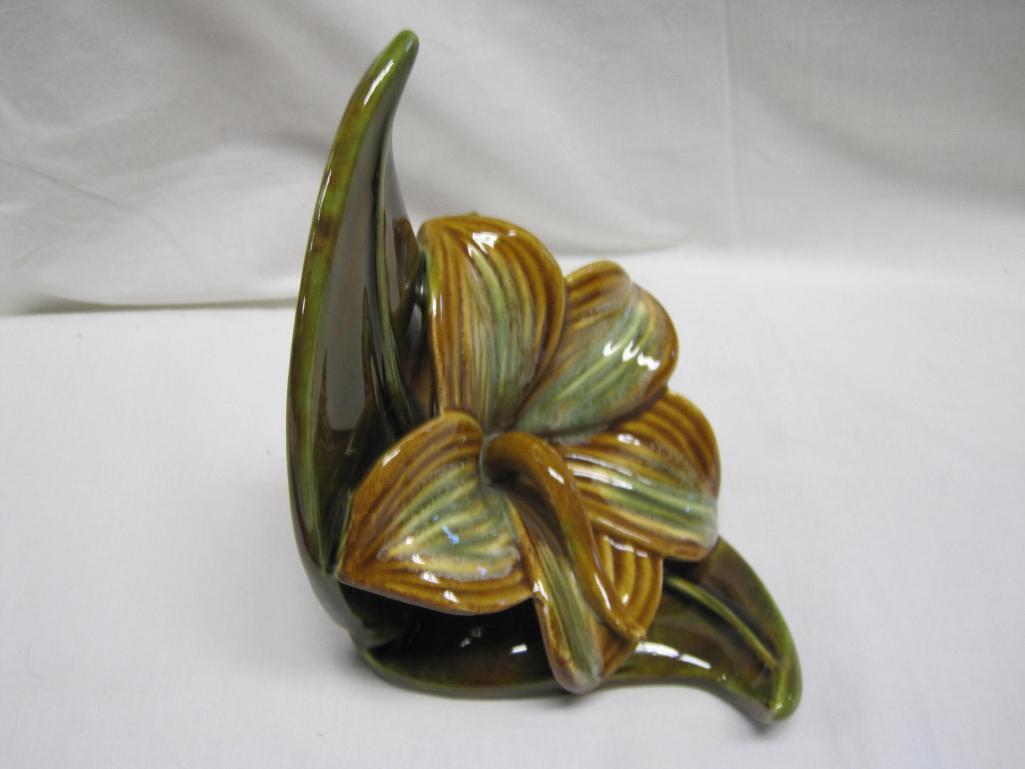 Vintage Royal Haeger Ceramic Pottery Lily Bookends, one has repairs, see photos. 2lbs
