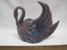 Unusual Lavender Hickman Royal Haeger Pottery Swan Vase with Raised Wing, approx 8 inches tall, 1lb