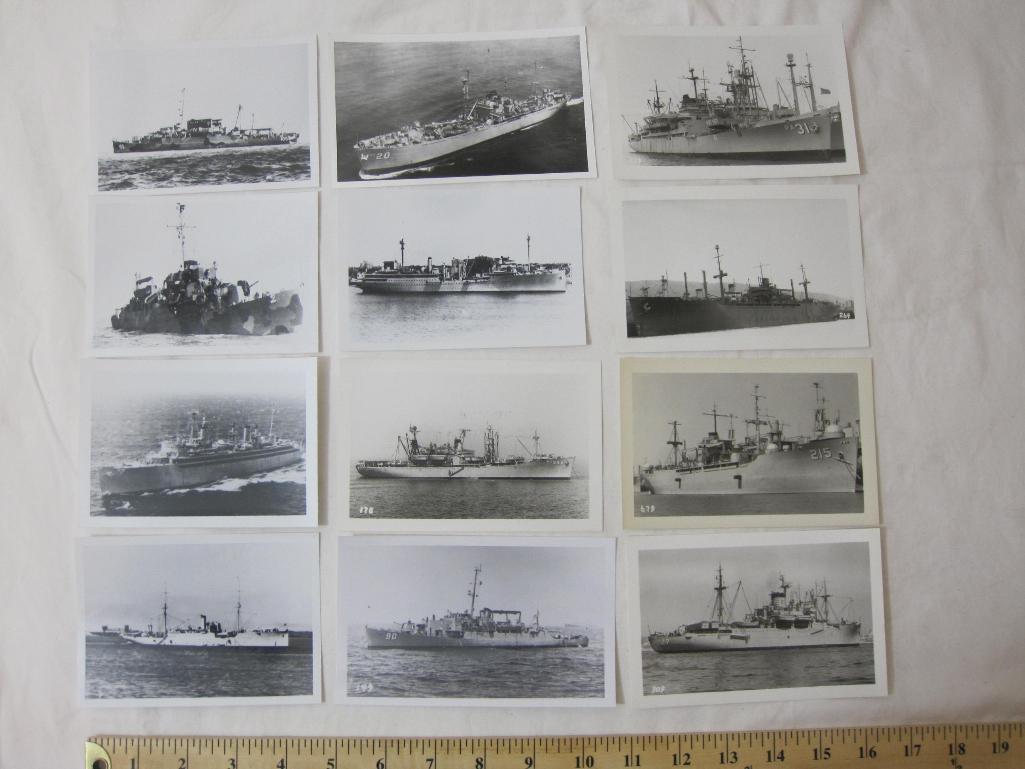 Lot of 12 vintage black and white Warship photographs, including Medusa, Navarro, Monrovia and