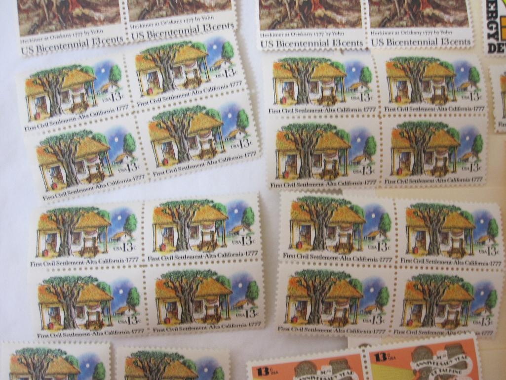 Lot of US 13 Cent Postage Stamps including Energy Conservation, US Bicentenial Stamps, Captn James