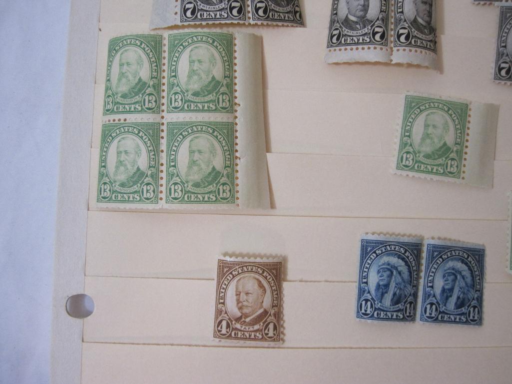 Lot of Vintage US Postage Stamps from 1916-1935 including Harding 1 1/2 cent stamps, McKinley 7 cent