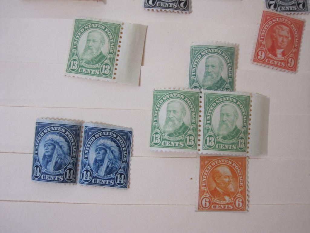 Lot of Vintage US Postage Stamps from 1916-1935 including Harding 1 1/2 cent stamps, McKinley 7 cent