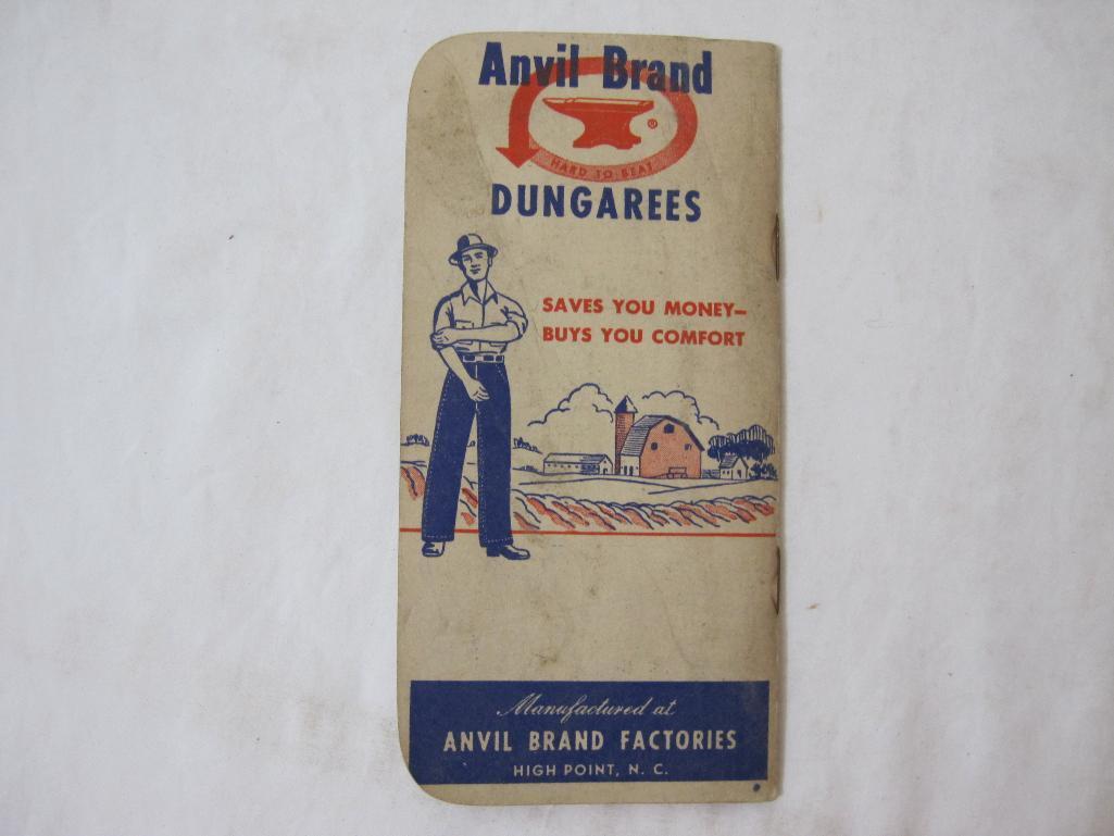 Two Vintage Work Clothes Advertisements including Anvil Brand Work Clothes notebook and Ad Mat, 1 oz