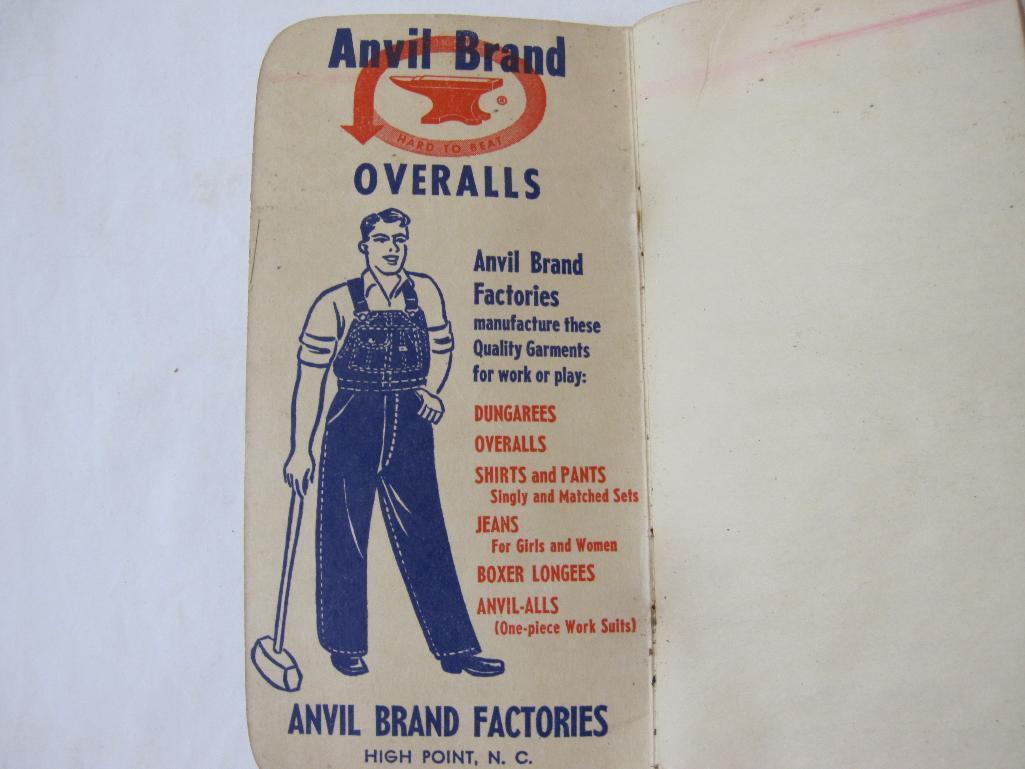 Two Vintage Work Clothes Advertisements including Anvil Brand Work Clothes notebook and Ad Mat, 1 oz