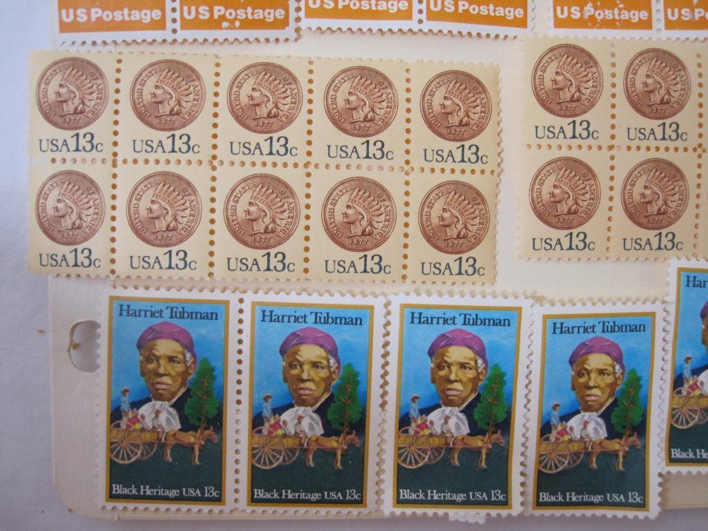 US 13 Cent Unused Postage Stamps including Captn James Cook, Harriet Tubman Black Heritage 1977, and