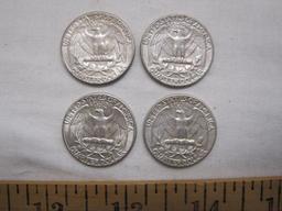 Four Silver US quarters, two 1961, one 1957, one 1958D, 25 g