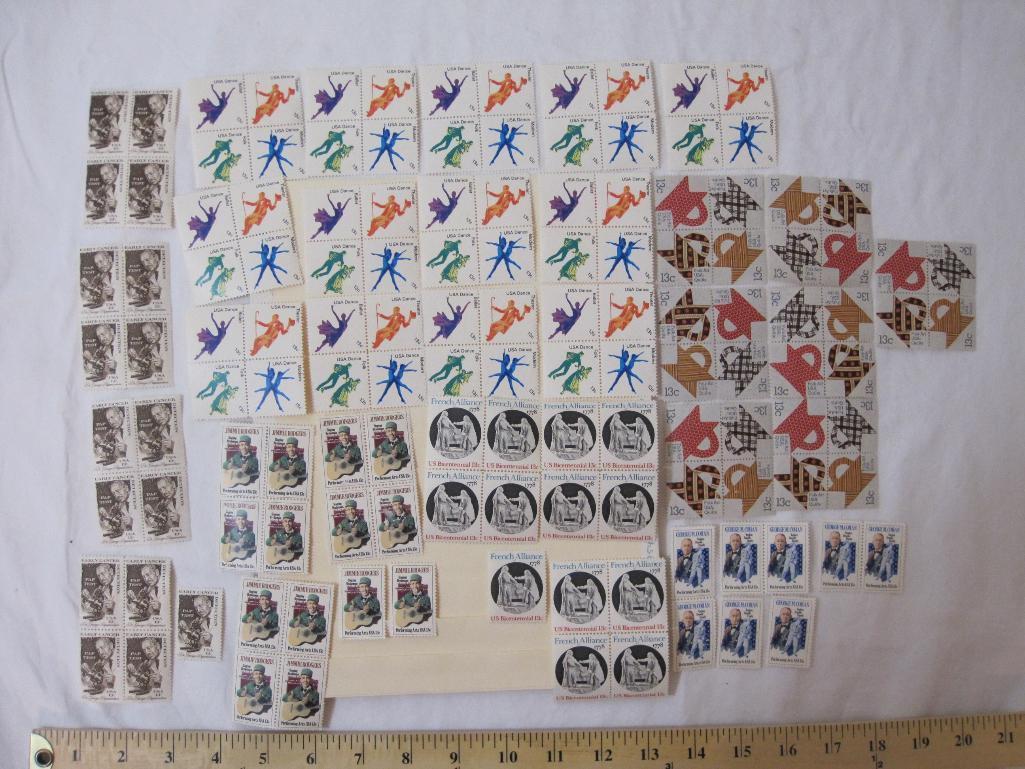 Lot of Unused US Postage Stamps from late 1970s including 13 Cent Fold Art USA: Quilts, 13 Cent USA