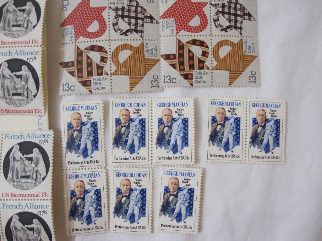 Lot of Unused US Postage Stamps from late 1970s including 13 Cent Fold Art USA: Quilts, 13 Cent USA