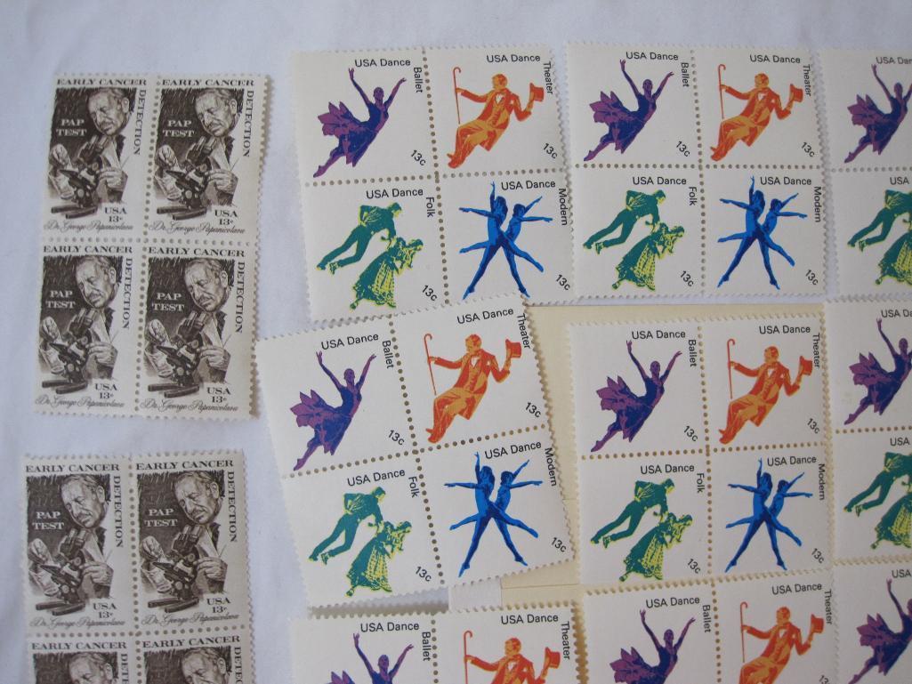 Lot of Unused US Postage Stamps from late 1970s including 13 Cent Fold Art USA: Quilts, 13 Cent USA