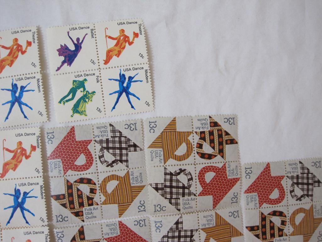 Lot of Unused US Postage Stamps from late 1970s including 13 Cent Fold Art USA: Quilts, 13 Cent USA