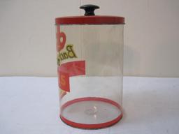 Vintage Plastic Bachman Pretzels Canister with Metal Lid and Base, Transparent Container Co., 7 oz