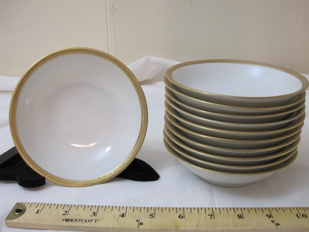 10 Victoria Czecho-Slovakia China Gold-Rimmed Fruit/Dessert Bowls, 5 5/8" diameter, some marked 92,
