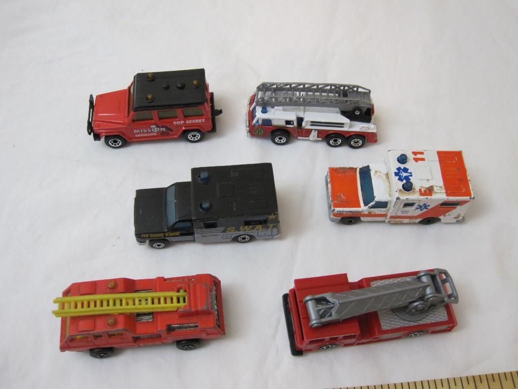 6 Miniature Emergency Vehicles including SWAT, paramedics, and Missio 1 Satellite, 10 oz