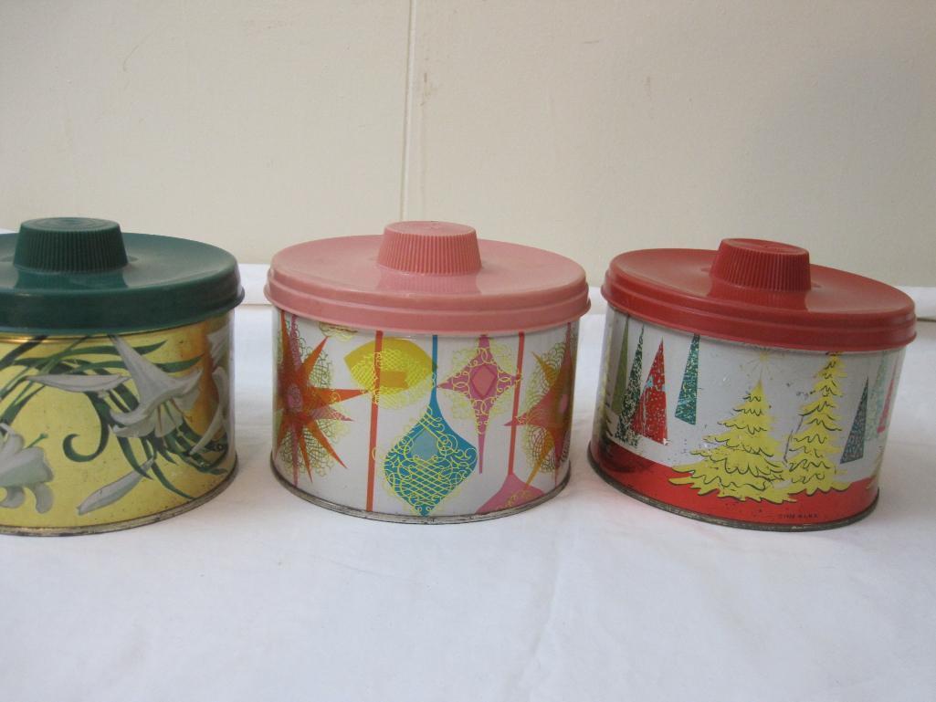 4 Vintage Mrs. Leland's Seasonal Old-Fashioned Candy Tins, 1958 & 1962, 1 lb 4 oz