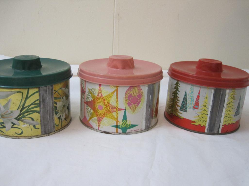 4 Vintage Mrs. Leland's Seasonal Old-Fashioned Candy Tins, 1958 & 1962, 1 lb 4 oz