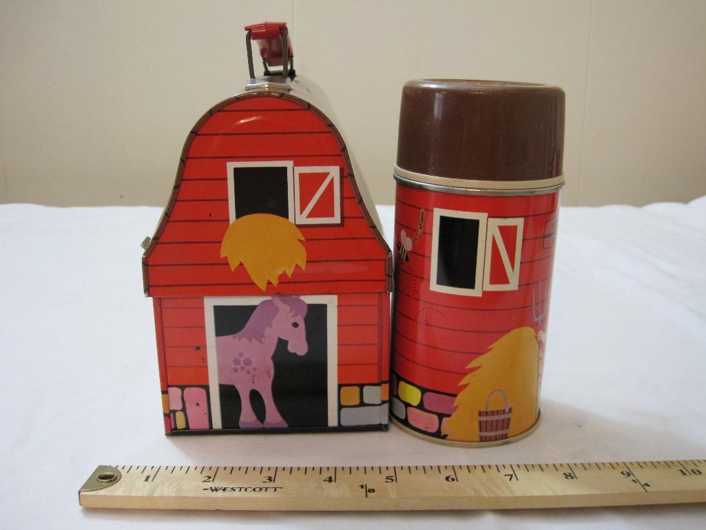 Vintage Farm/Barn Thermos Metal Lunchbox and Thermos, 1971 King-Seeley Thermos Co., 1 lb 10 oz