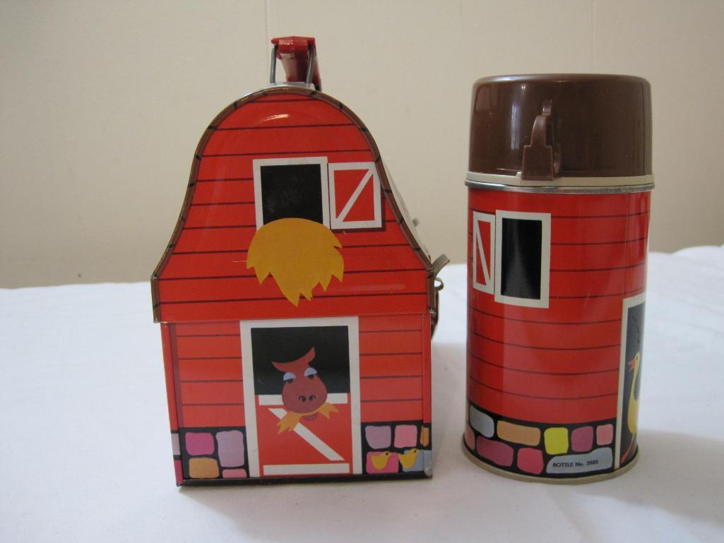 Vintage Farm/Barn Thermos Metal Lunchbox and Thermos, 1971 King-Seeley Thermos Co., 1 lb 10 oz