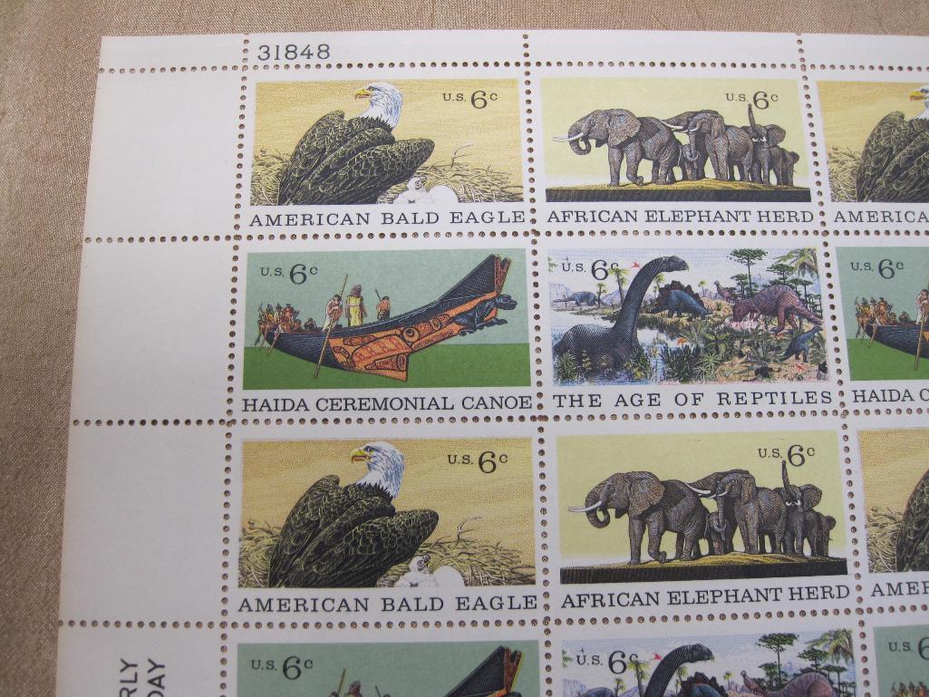 American Bald Eagle, African Elephant Herd, Haida Ceremonial Canoe, The Age of Reptiles 6-cent US