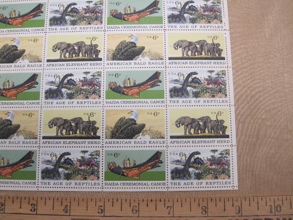 American Bald Eagle, African Elephant Herd, Haida Ceremonial Canoe, The Age of Reptiles 6-cent US