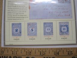 The Hawaiian Missionary Stamps of 1851 to 1853, 2001 37-cent US Stamps, souvenir sheet of 4