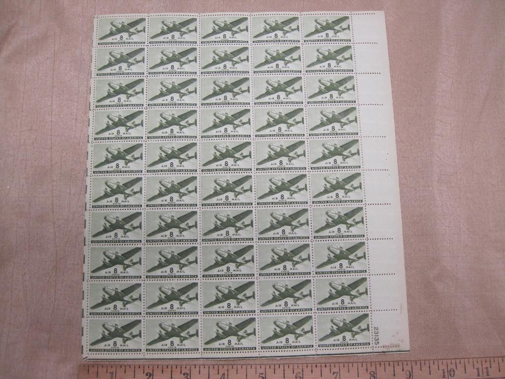 US 8-cent Air Mail stamps, intact sheet of 50