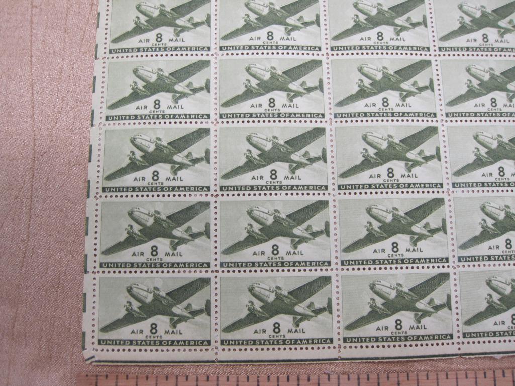 US 8-cent Air Mail stamps, intact sheet of 50