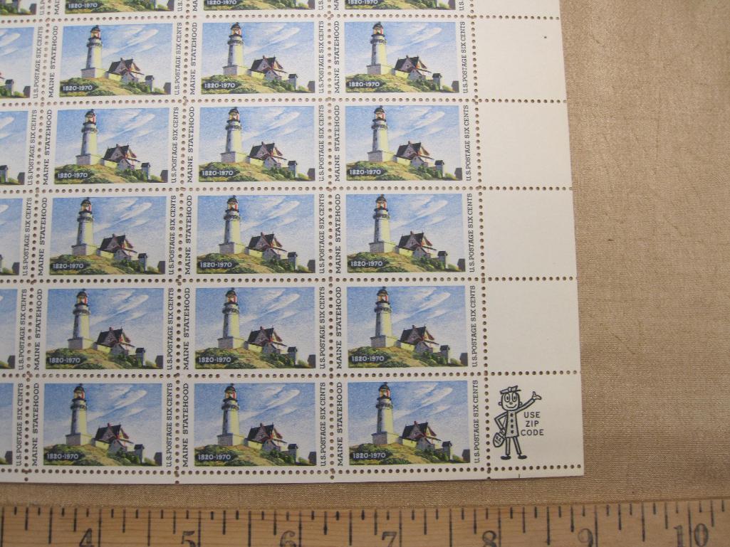 Maine Statehood 6-cent US Stamps, #1391 intact sheet of 50