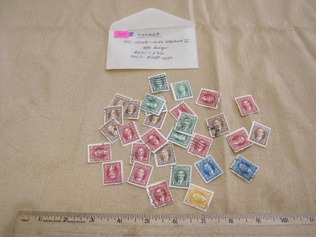 Lot of 1937 Issue King George VI A87 Design canceled Postage Stamps