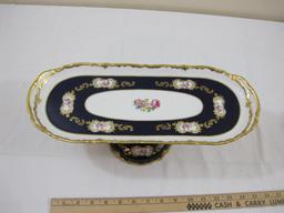 Vintage Reichenbach Fine China Oval Pedistol Cake Platter, 5.25" tall, 15.25" x 6", 2 lbs 8 oz
