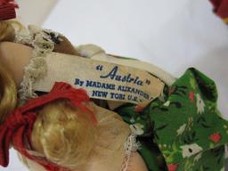 Three Vintage Madame Alexander 8" International Dolls on Stands including Italy, Austria, and